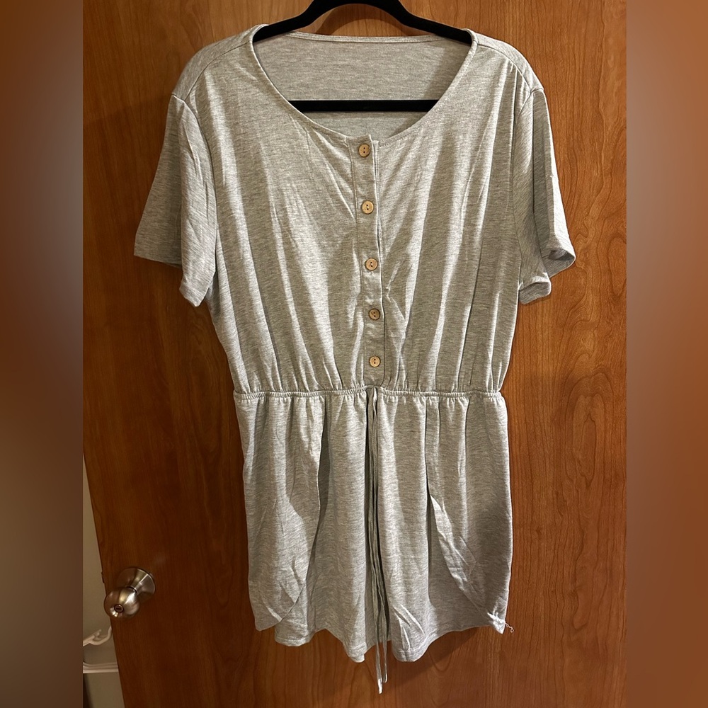 Buttoned Drawstring Round Neck Romper - image 1